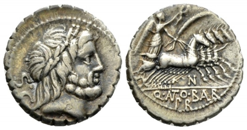 Q. Antonius Balbus Denarius serratus circa 83-82, AR 18mm., 3.78g. Laureate head...