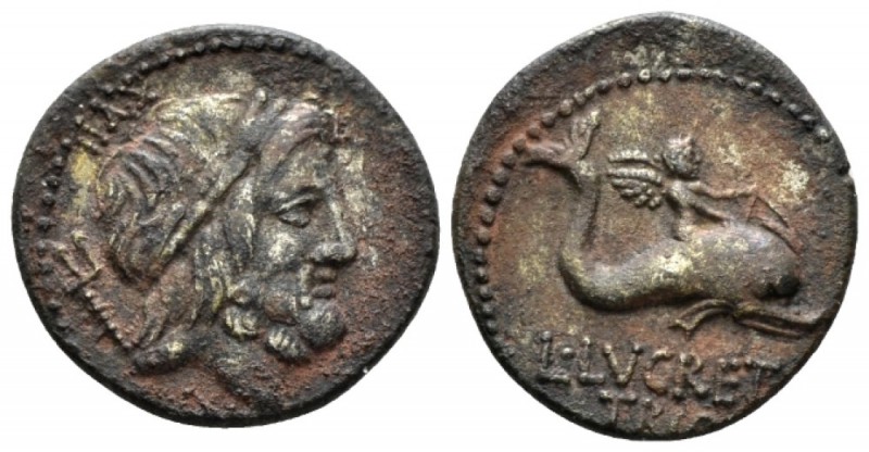 L. Lucretius Trio. Denarius circa 76, AR 19mm., 2.97g. Laureate head of Neptune ...