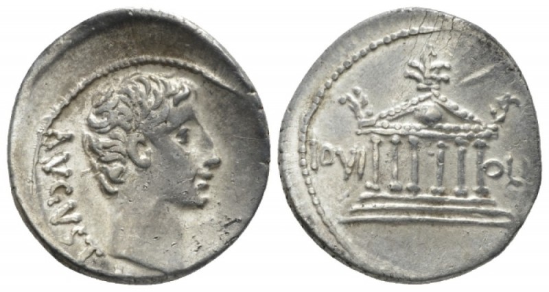 Octavian as Augustus, 27 BC – 14 AD Denarius North Peloponnesian mint circa 21 B...