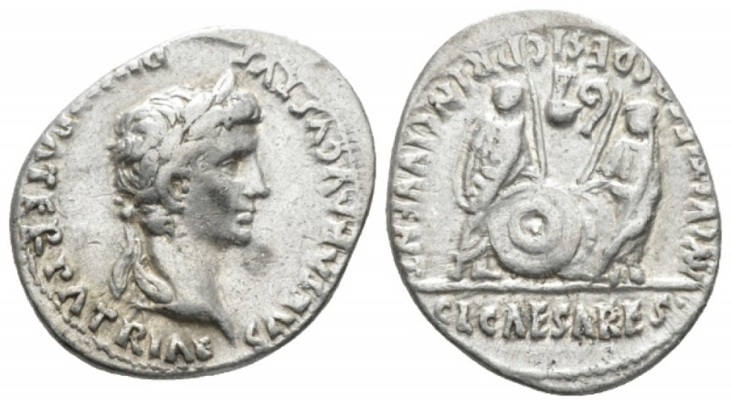 Octavian as Augustus, 27 BC – 14 AD Denarius Lugdunum 2 BC - 4 AD, AR 21mm., 3.7...