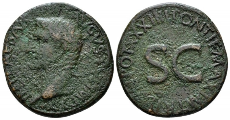 Octavian as Augustus, 27 BC – 14 AD As circa 10-12, Æ 29mm., 11.02g. Bare head l...