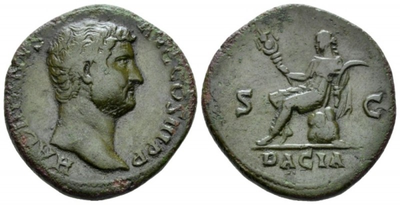 Hadrian, 117-138 As circa 134-138, Æ 26mm., 11.58g. Bare head r. Rev. Dacia seat...