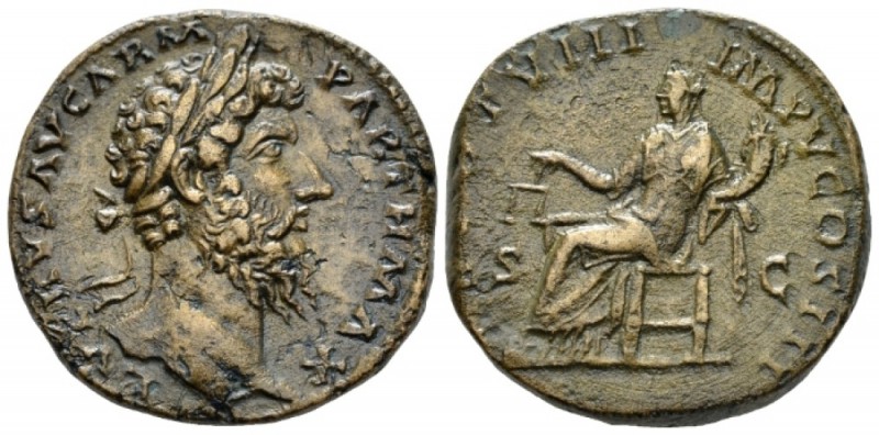 Lucius Verus, 161-169 Sestertius circa 168, Æ 30mm., 24.08g. Laureate head r. Re...