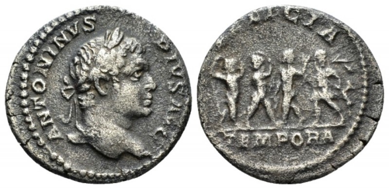 Caracalla, 198-217 Denarius circa 206-210, AR 18mm., 2.86g. Laureate head r. Rev...