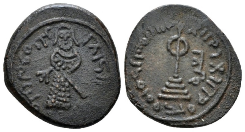 Temp. Abd Al-Malik Ibn Marwan, 685-705 Fals circa 690, Æ 20mm., 3.76g. Emperor s...