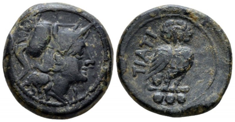 Apulia, Teate Teruncius circa 225-200 BC, Æ 25mm., 10.18g. Head of Minerva r., w...