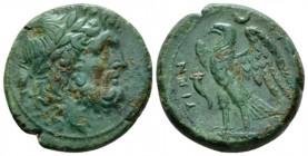 Bruttium, Brettii Unit circa 216-214, Æ 22mm., 8.32g. Laureate head of Zeus r. Rev. Eagle standing l., with open wing: above, crescent and cornucopiae...