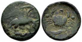 Sicily, Agrigentum Tetrad circa 410-406, Æ 23mm., 9.76g. Eagle flying r., holding hare. Rev. Crab; below, cray-fish. Calciati 56.

Nice dark green p...