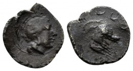 Sicily, Panormus as Ziz Litra circa 405-380, AR 12mm., 0.66g. Helmeted head of Athena r. Rev. Swarm flying r.; below, waves. Jenkins 11. HGC 1045.

...