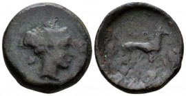 Sicily, Segesta Trias circa 430-410, Æ 24mm., 8.22g. Head of nymph r. Rev. Hound standing r. Calciati 35.

Dark green patina, About Very Fine/Good F...