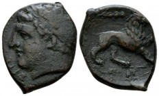 Sicily, Syracuse Bronze circa 289-287, Æ 24mm., 5.86g. Diademed head l. Rev. Lion advancing r.; above, club. Calciati 150 (DS 8, RS 50). SNG Morcom 76...