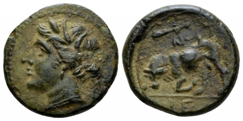 Sicily, Syracuse Bronze circa 275-216, Æ 18mm., 4.42g. Wreathed head of Persepho...