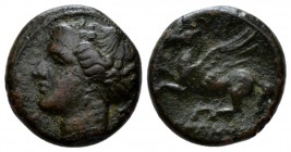 Sicily, Syracuse Bronze circa 275-216, Æ 15mm., 3.06g. Head of Arethusa l., wearing ampyx and sphendone. Rev. Pegasus flying l. Calciati 202. SNG Morc...