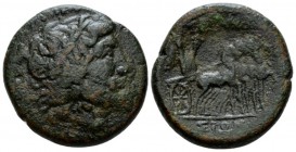 Sicily, Syracuse Bronze After 212 Roman rule, Æ 25.5mm., 13.31g. Laureate head of Zeus r. Rev. Simulacrum driving slow quadriga. Calciati 230. SNG ANS...