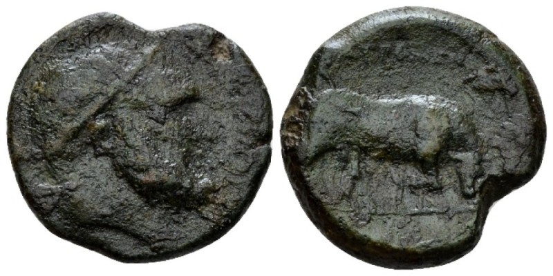 Sicily, Tauromenium Bronze circa 275-216, Æ 21mm., 6.32g. Diademed head of Herac...