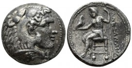 Kingdom of Macedon, lexander III, 336 – 323 and posthumous issue Ake Tetradrachm circa 330-304, AR 28mm., 16.28g. Head of Heracles r., wearing lion sk...