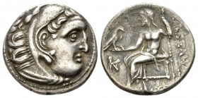 Kingdom of Macedon, Alexander III, 336 – 323 and posthumous issue Colophon Drachm circa 310-301, AR 18mm., 4.04g. Head of Heracles r., wearing lion sk...