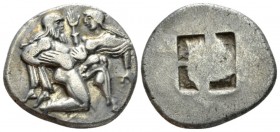 Island of Thrace, Stater Stater circa 500-463, AR 21mm., 8.73g. Satyr carrying nymph r. Rev. Quadripartite incuse square. SNG Copenhagen 1010. Le Ride...