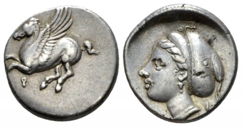 Corinthia, Corinth Drachm circa 300-243, AR 15mm., 2.71g. Pegasus flying l. Rev....
