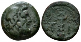 Peloponnesus, Laconia Bronze II-I cent., Æ 22mm., 7.43g. Laureate head of Lykurgos r. Rev. Club-Caduceus within wreath. McClean 6755, pl. 230, 11.

...