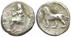 The Seleucid Kings, Seleucus I Nicator, 312- 281 BC Babylon Stater circa 321-315, AR 22mm., 15.56g. Baal seated l., holding sceptre and l. hand on thr...