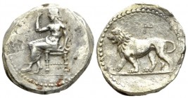 The Seleucid Kings, Seleucus I Nicator, 312- 281 BC Babylon Stater circa 321-315, AR 22mm., 15.72g. Baal seated l., holding sceptre and l. hand on thr...