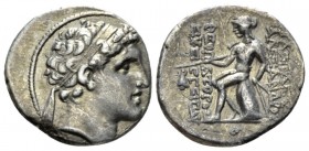 The Seleucid Kings, Alexander I Balas, 152-145 BC Antioch Drachm circa 152-145, AR 18mm., 3.97g. Diademed head r. Rev. Apollo seated on omphalos l., h...