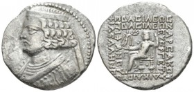 Parthia, Orodes II, 57-38. Seleucia on the Tigris Tetradrachm circa 57-38, AR 30mm., 14.53g. Diademed bust l., neck torque ends in sea horse. Rev. Oro...