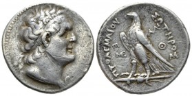 The Ptolemies, Ptolemy II Philadelphos. 285-246 Ptolemaïs (Ake) mint. Tetradrachm 255-254, AR 28.5mm., 13.98g. Diademed head of Ptolemy I right, weari...