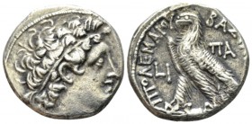 The Ptolemies, Cleopatra III and Ptolemy IX Soter II, 116-107. Alexandria Tetradrachm circa 108-107, AR 24mm., 12.51g. Diademed head of Ptolemy r., we...