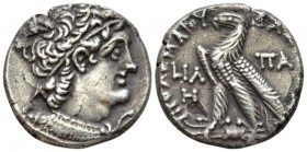 The Ptolemies, Cleopatra III and Ptolemy X, 107-101. Alexandria Tetradrachm circa 107-106, AR 25mm., 13.02g. Diademed head of Ptolemy r., wearing aegi...