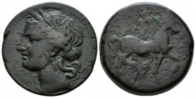 Zeugitania, Carthage Bronze circa 237-209, Æ 28mm., 18.74g. Wreathed head of Tanit. Rev. Horse stepping r. SNG Copenhagen 300. De Luynes 3840.

Dark...