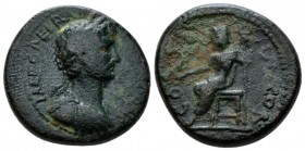 Corinthia, Corinth Hadrian, 117-138 Bronze circa 117-128, Æ 22mm., 7.99g. Laureate, draped and cuirassed bust r. Rev. Poseidon seated l., holding dolp...