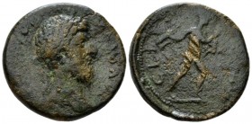 Corinthia, Corinth Lucius Verus, 161-169 Bronze circa 161-469, Æ 28mm., 12.57g. Laureate head r. Rev. Helios advancing, r., holding torch(?). RPC 4652...