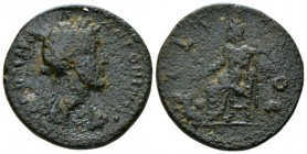 Corinthia, Corinth Commodus, 177-192 Bronze circa 177-192, Æ 26.5mm., 9.32g. Laureate, draped and cuirassed bust r. Rev. Sarapis seated, l., holding p...