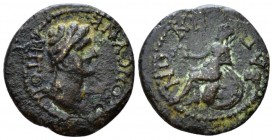 Lydia, Bagis Bronze Late Ist cent., Æ 20mm., 3.39g. Draped bust of Senate r. Rev. City-gooddess seated l. on cuirass, holding wreath and resting arm o...