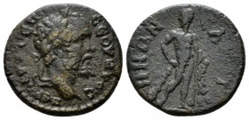 Lydia, Saitta Septimius Severus, 193-211 Bronze 193-211, Æ 17.5mm., 2.78g. Laureate head r. Rev. CAITTHNΩN Herakles standing r., leaning on club and h...