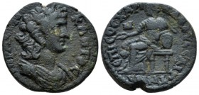 Lydia, Saitta Pseudo-autonomous issue Bronze 193-268 Time of Caracalla-Gallienus, Æ 23.5mm., 7.37g. Laureate and draped head of Demos r. Rev. Cybele s...