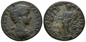 Phrygia, Apamea Geta as Caesar, 198-209 Bronze circa 198-209, Æ 24mm., 6.79g. Bareheaded, draped, and cuirassed bust r. Rev. Tyche standing l., holdin...
