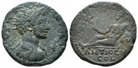 Pisidia, Antioch Elagabalus, 218-222 Bronze circa 218-222, Æ 25.5mm., 9.02g. Radiate and cuirassed bust r. Rev. River god Anthios reclining l. on urn ...