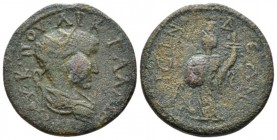 Pisidia, Isinda Gallienus, 253-268 Bronze 253-268, Æ 23.5mm., 9.04g. Radiate, draped, and cuirassed bust r. Rev. Tyche standing facing, head left, hol...