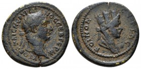 Seleucis ad Pieria, Antioch Trajan, 98-117 Bronze circa 98-99, Æ 21mm., 5.41g. Laureate head r. Rev. ΚΟΙΝΟΝ СΥΡΙΑС Veiled and turreted bust of Tyche r...