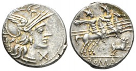 C. Antesti. Denarius 146, AR 18.5mm., 3.97g. Helmeted head of Roma r.; behind, C·ANTESTI and below chin, X. Rev. The Dioscuri galloping r.; below hors...
