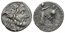 Cn. Cornelius Lentulus Clodianus Quinarius 88, AR 14.5mm., 1.87g. Laureate head of Jupiter r. Rev. Victory r. crowning trophy; in exergue, CN LENT. Ba...