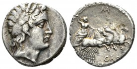 Gar, Ogul, Ver. Denarius 86, AR 18mm., 3.90g. Head of Apollo r., wearing oak wreath; below, thunderbolt. Rev. Jupiter in prancing quadriga r., holding...