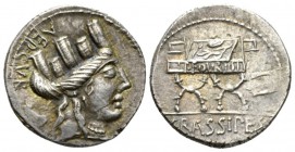 P. Fourius Crassipes. Denarius 84, AR 19.5mm., 3.93g. AED·CVR Turreted head of Cybele r.; behind, foot pointing upwards. Rev. Curule chair inscribed P...