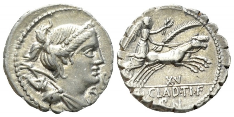 Ti. Claudius Nero. Denarius serratus 79, AR 19mm., 3.92g. Draped bust of Diana r...