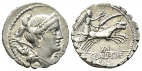 Ti. Claudius Nero. Denarius serratus 79, AR 19mm., 3.92g. Draped bust of Diana r., with bow and quiver over shoulder; before chin, S.C. Rev. Victory i...