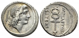 M. Plaetorius M. f. Cestianus. Denarius 69, AR 19.5mm., 4.04g. Male head r., with flowing hair; behind, fasces. Rev. M·PLAETORI – CEST·EX·S·C Winged c...
