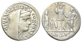 L. Aemilius Lepidus Paullus. Denarius 62, AR 18.5mm., 3.69g. PAVLLVS LEPIDVS – CONCORDIA Diademed and draped bust of Concordia r. Rev. Trophy; to r., ...